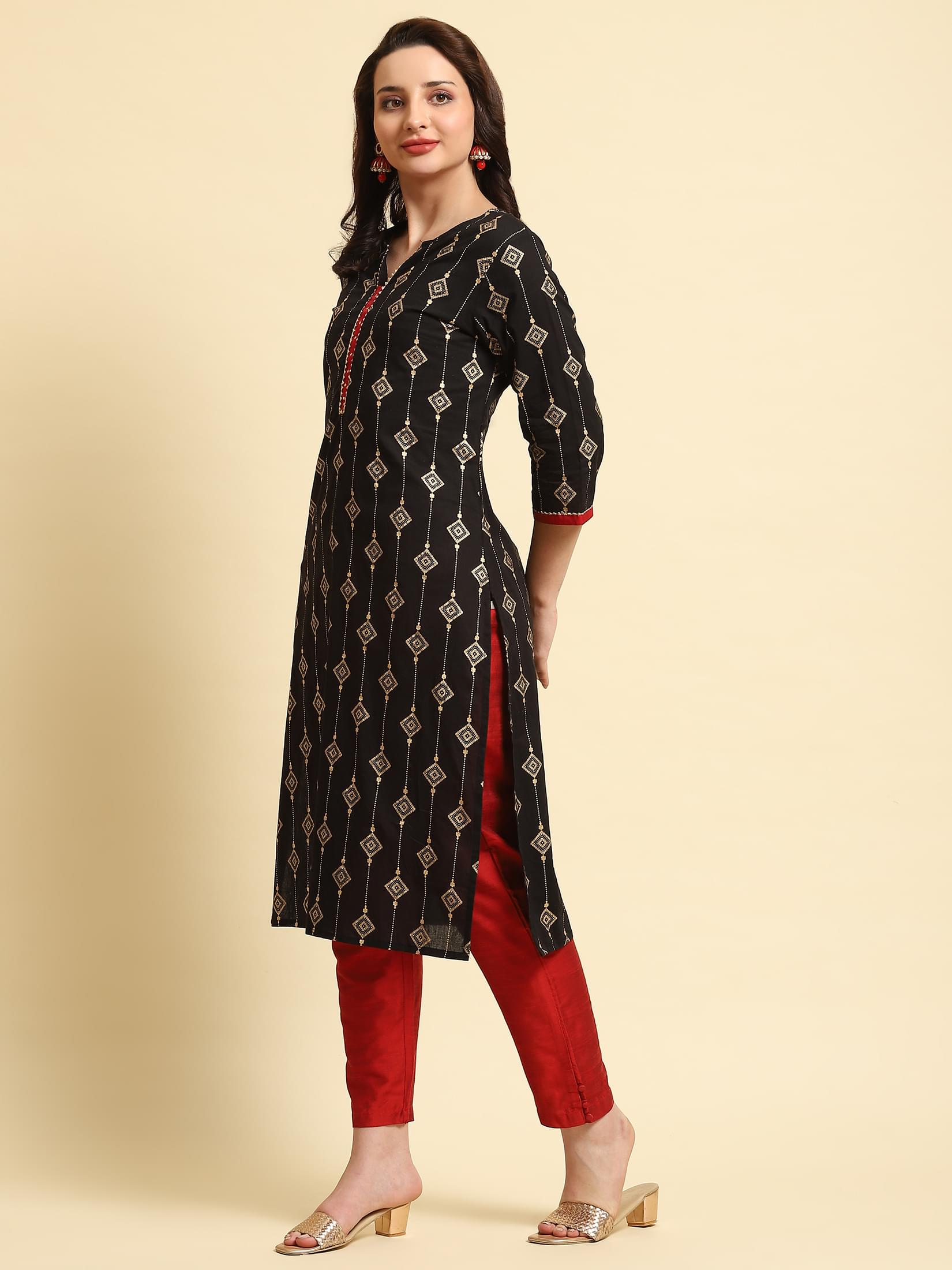 Women Black Ornamental Print Kurta.