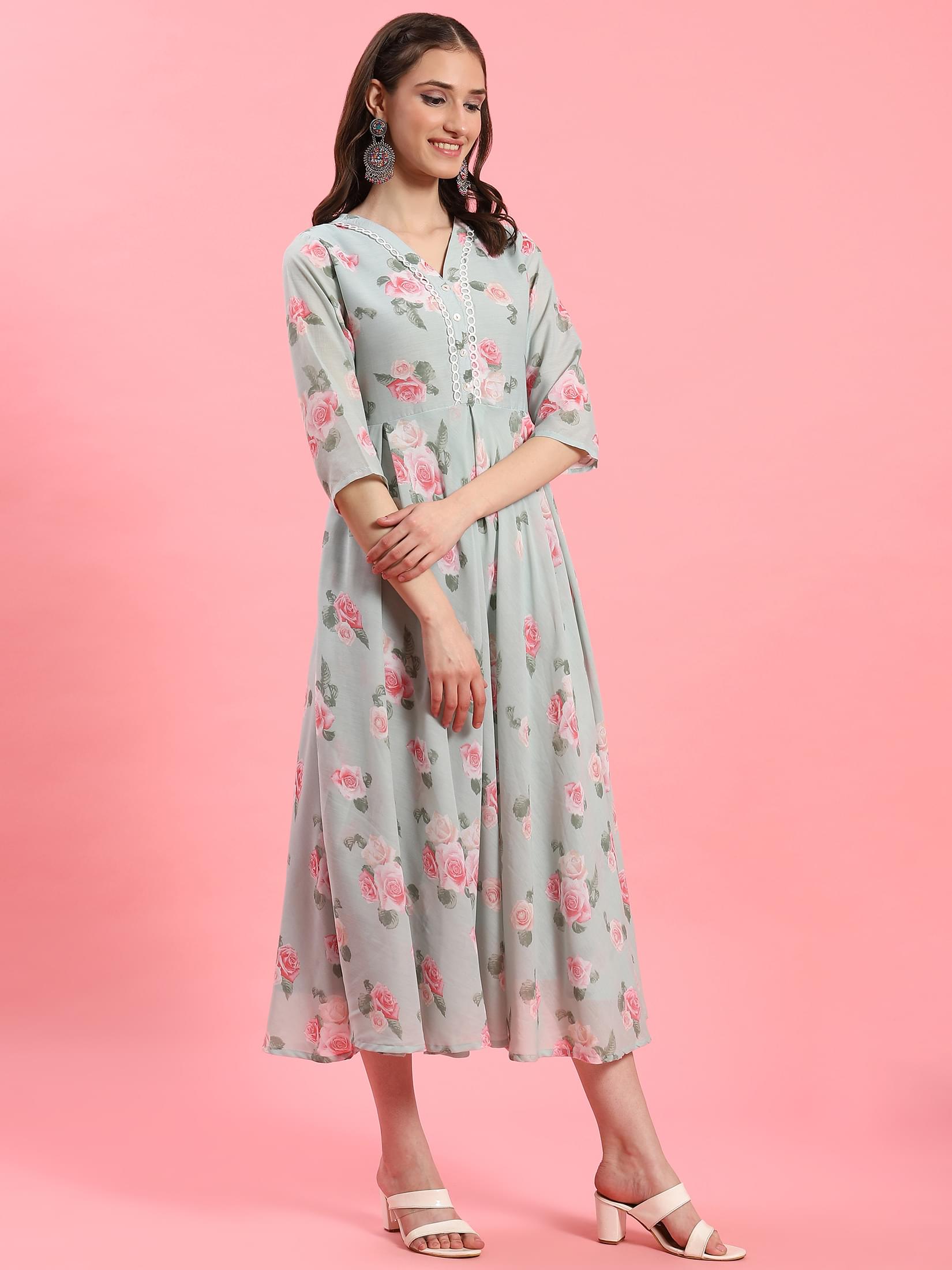 Women Green Floral Dress.