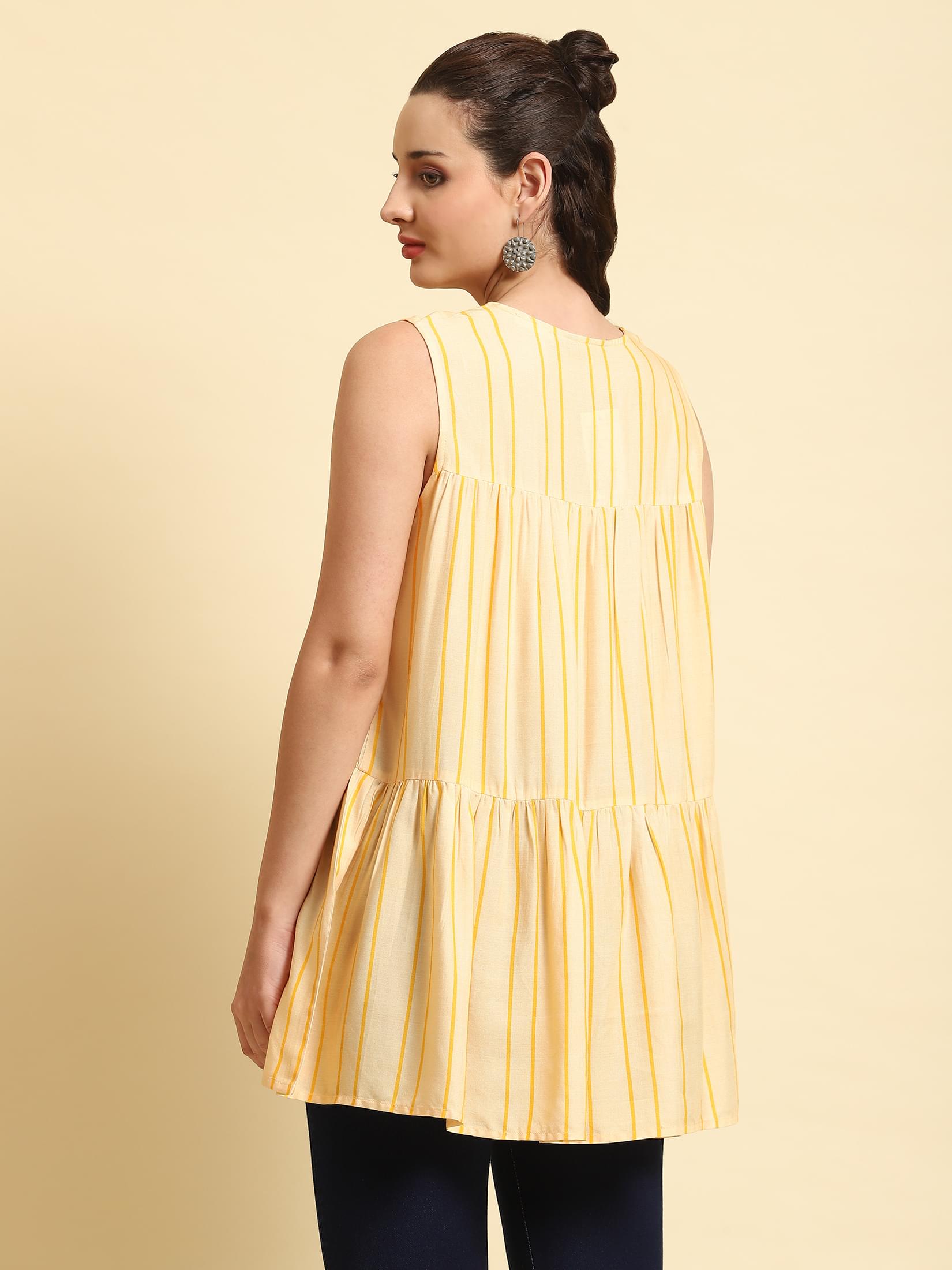 Women Yellow Stripe Printed Tunic.