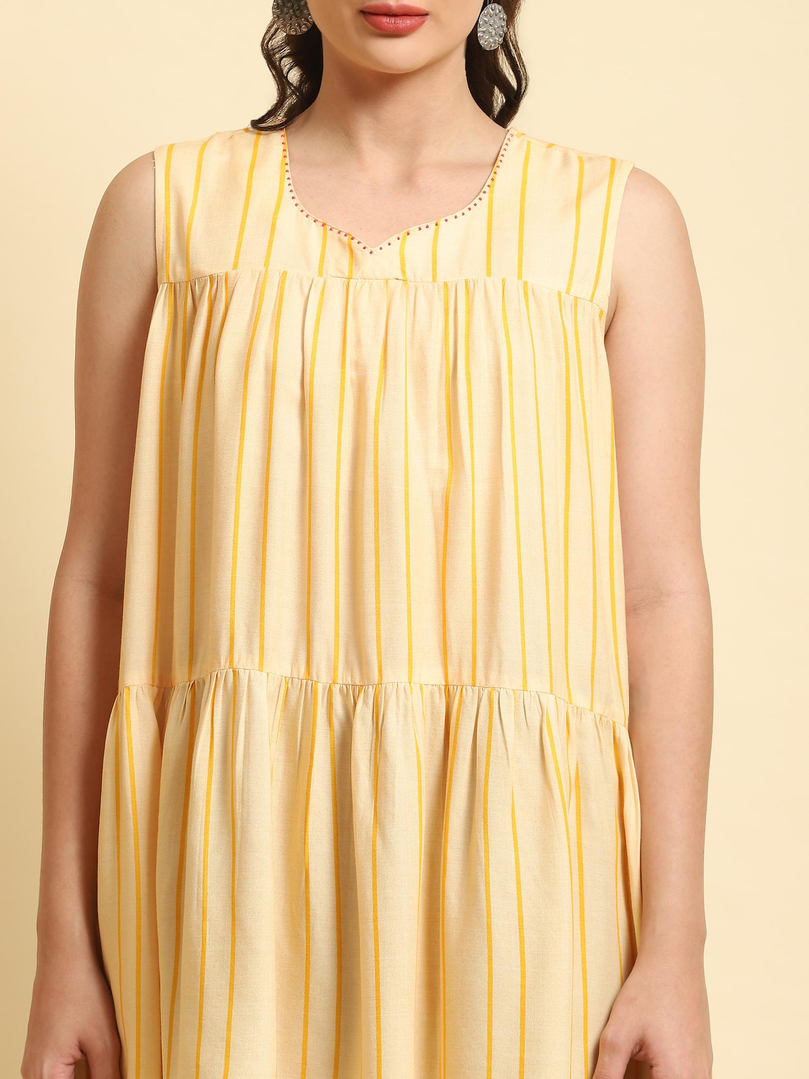 Women Yellow Stripe Printed Tunic.