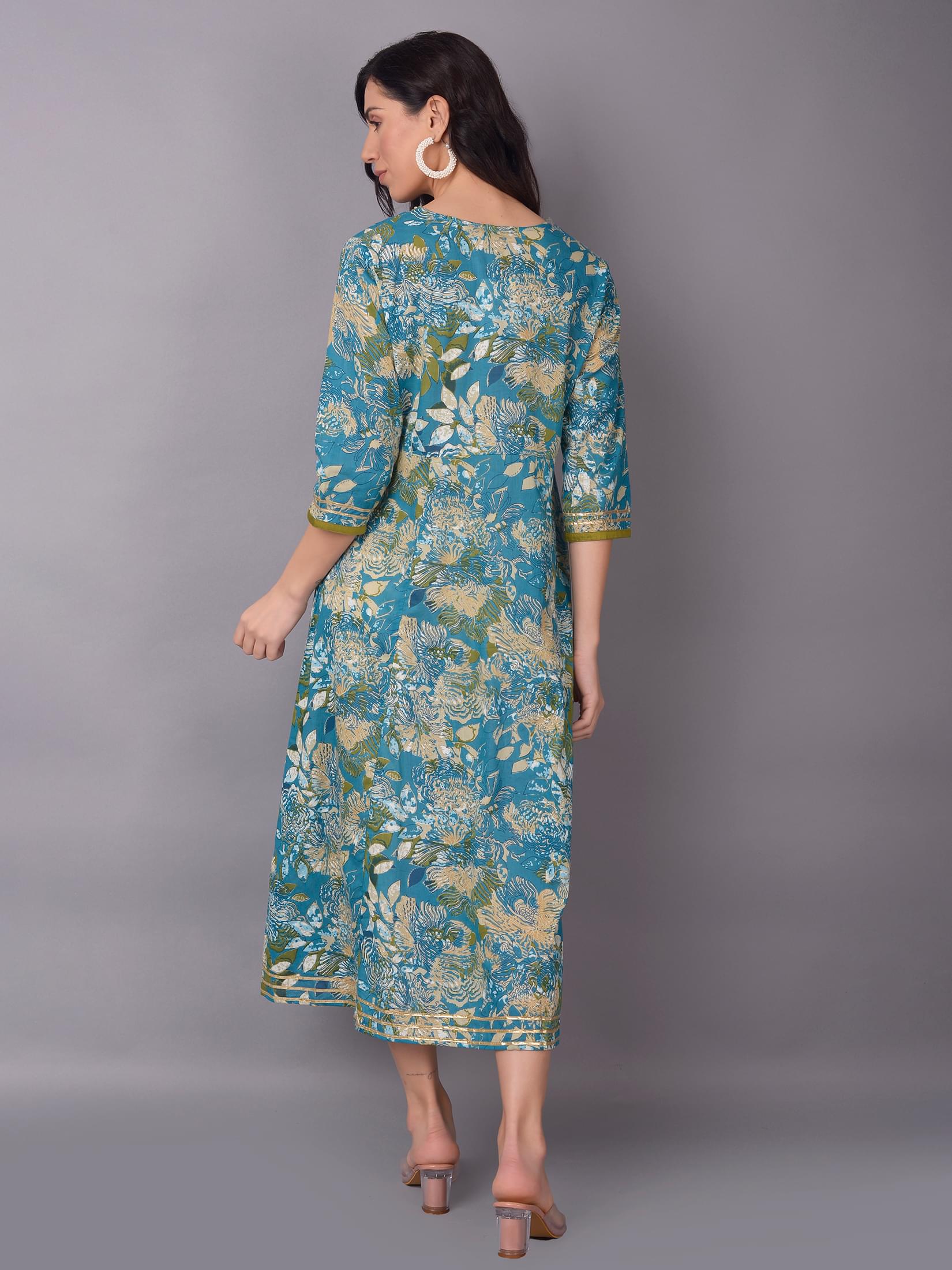 Women Blue Floral Printed Dress.