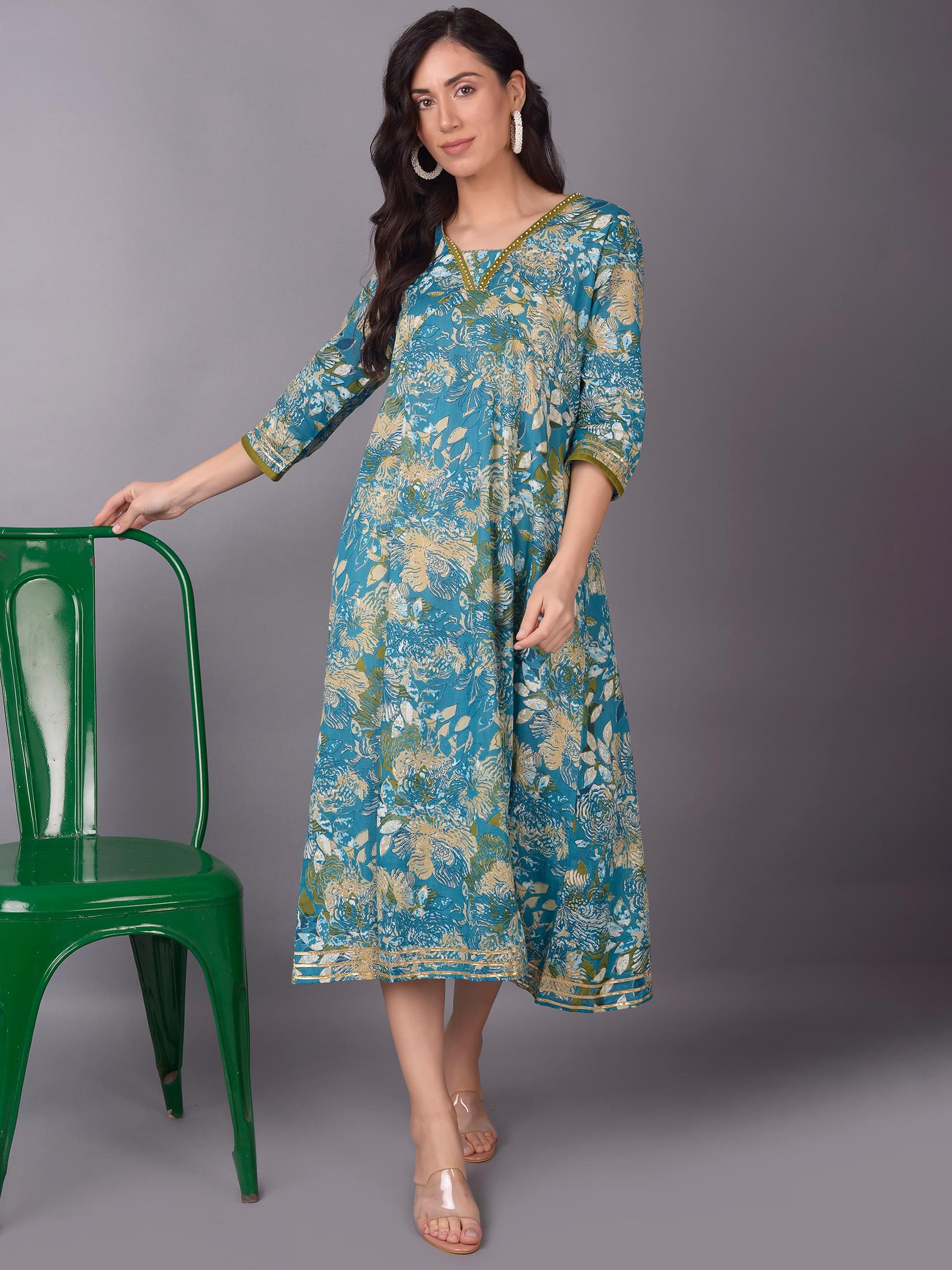 Women Blue Floral Printed Dress.