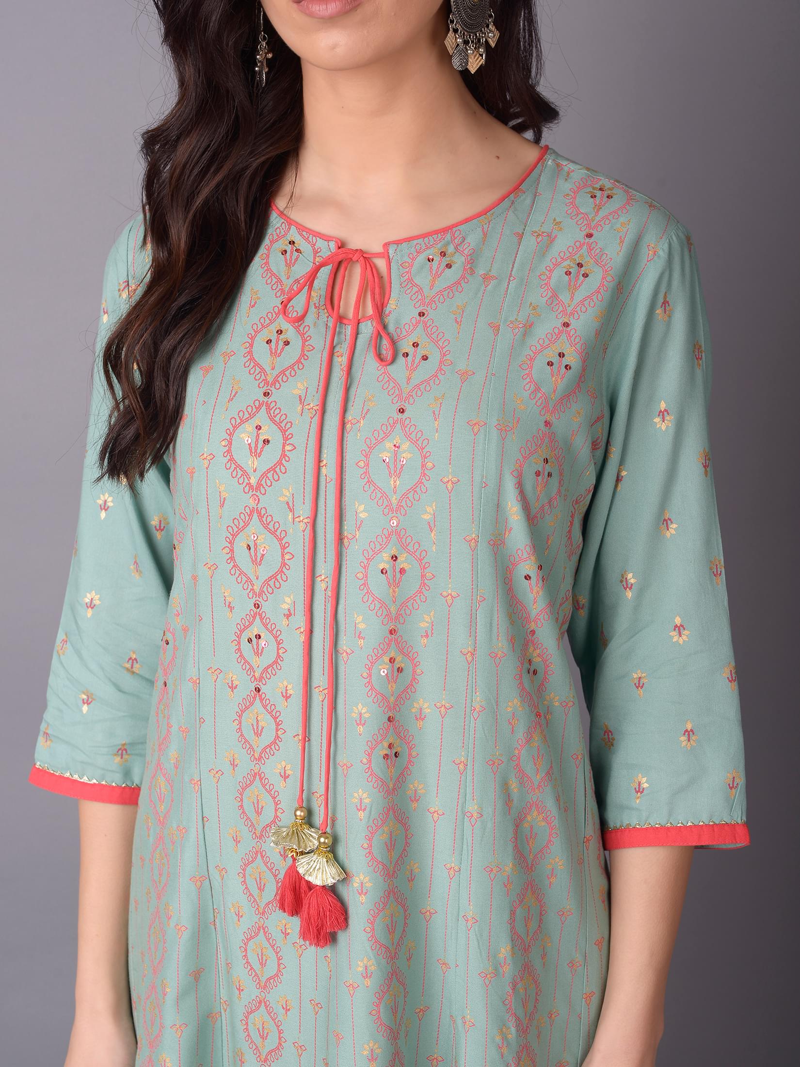 Women Green Ornamental Printed Dress.