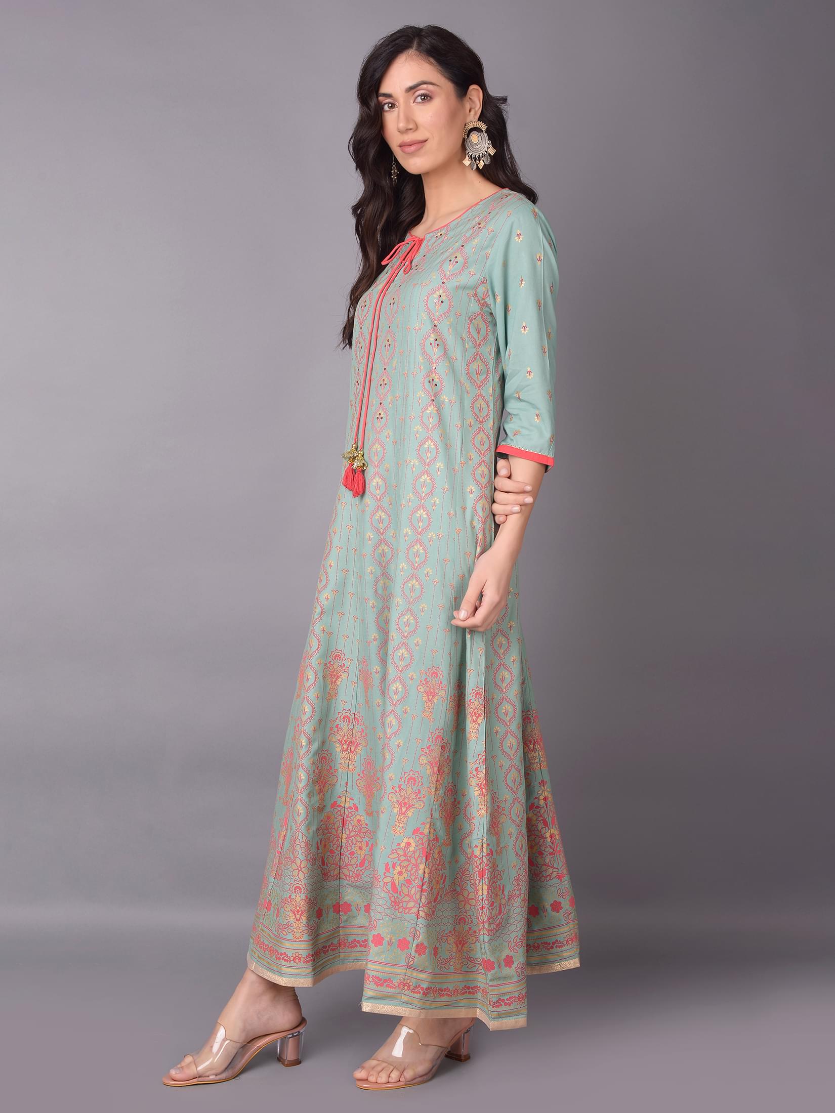 Women Green Ornamental Printed Dress.