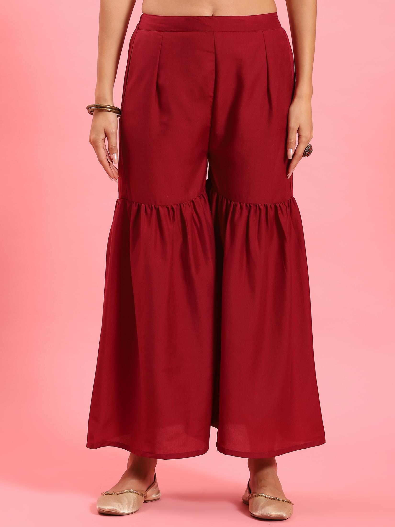 Women Pink Ornamental Printed Kurta Sharara Dupatta.
