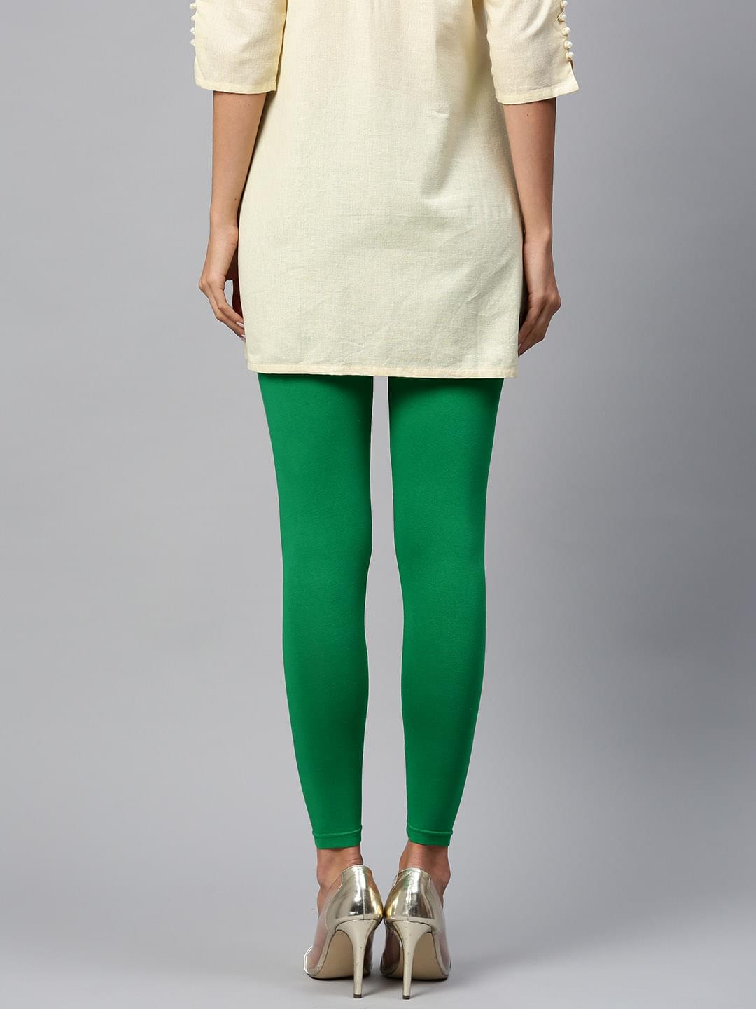 Green Solid Ankle-Length Leggings.