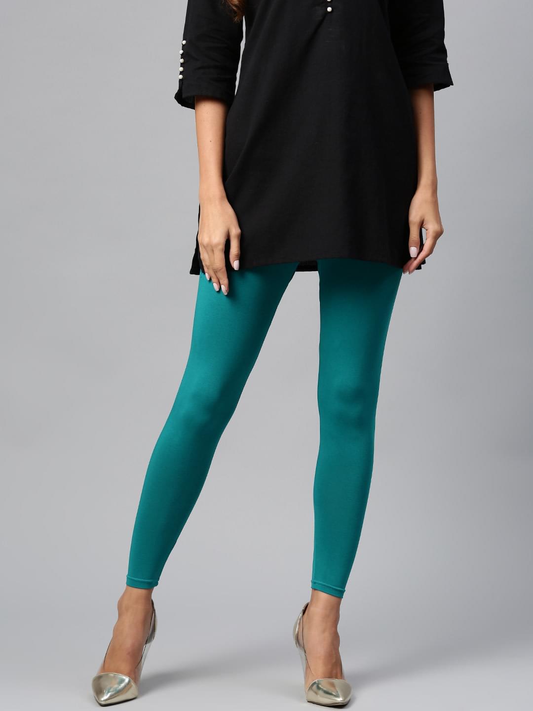 Women Rama Green Cotton Solid Ankle Length Legging.
