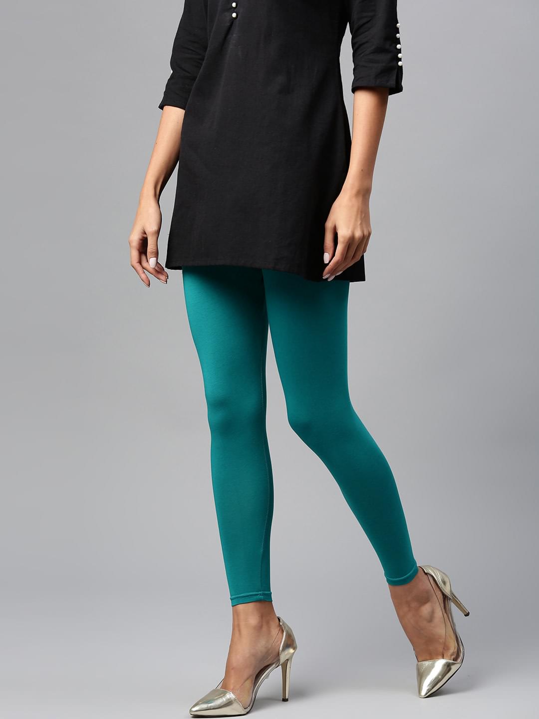 Women Rama Green Cotton Solid Ankle Length Legging.