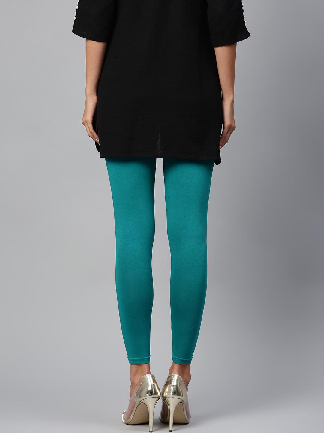 Women Rama Green Cotton Solid Ankle Length Legging.