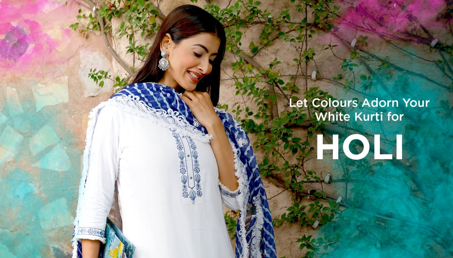 Let Colours Adorn Your White Kurti for Holi.