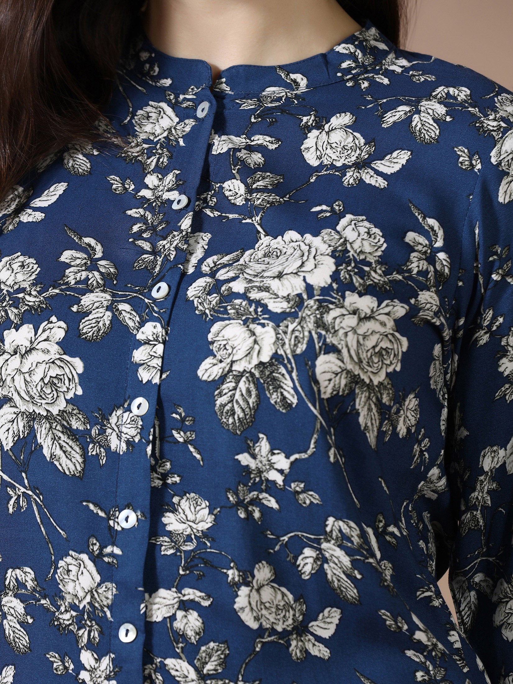 Women Liva Indigo Printed Co Ord Set