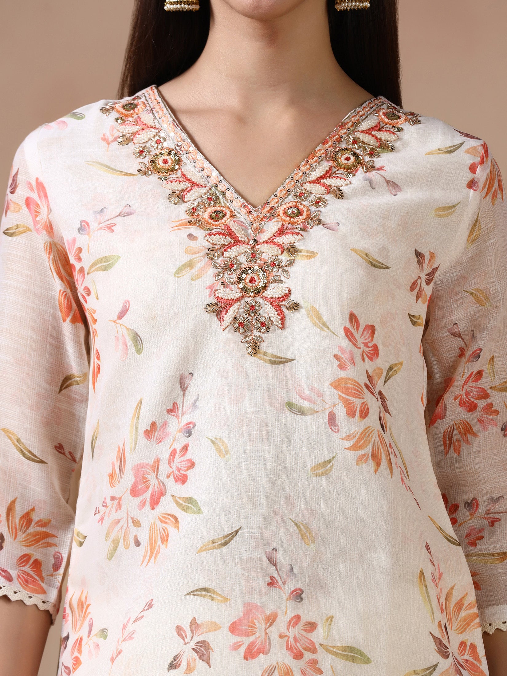 Women Poly Viscose Off White Embroidered Kurta Trouser Dupatta