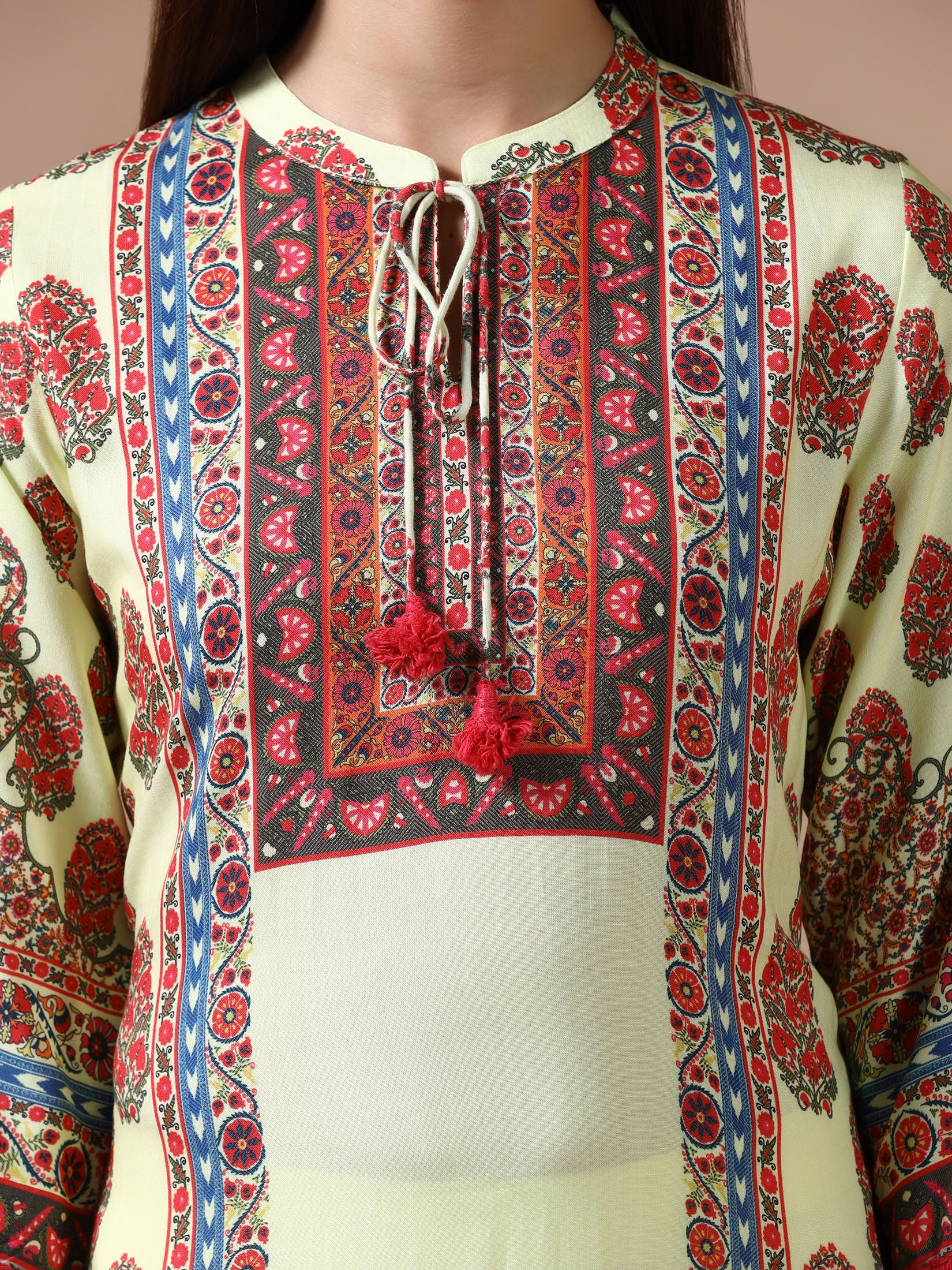 Women Liva Lime Yellow Printed Kurta Comfort Pant Dupatta