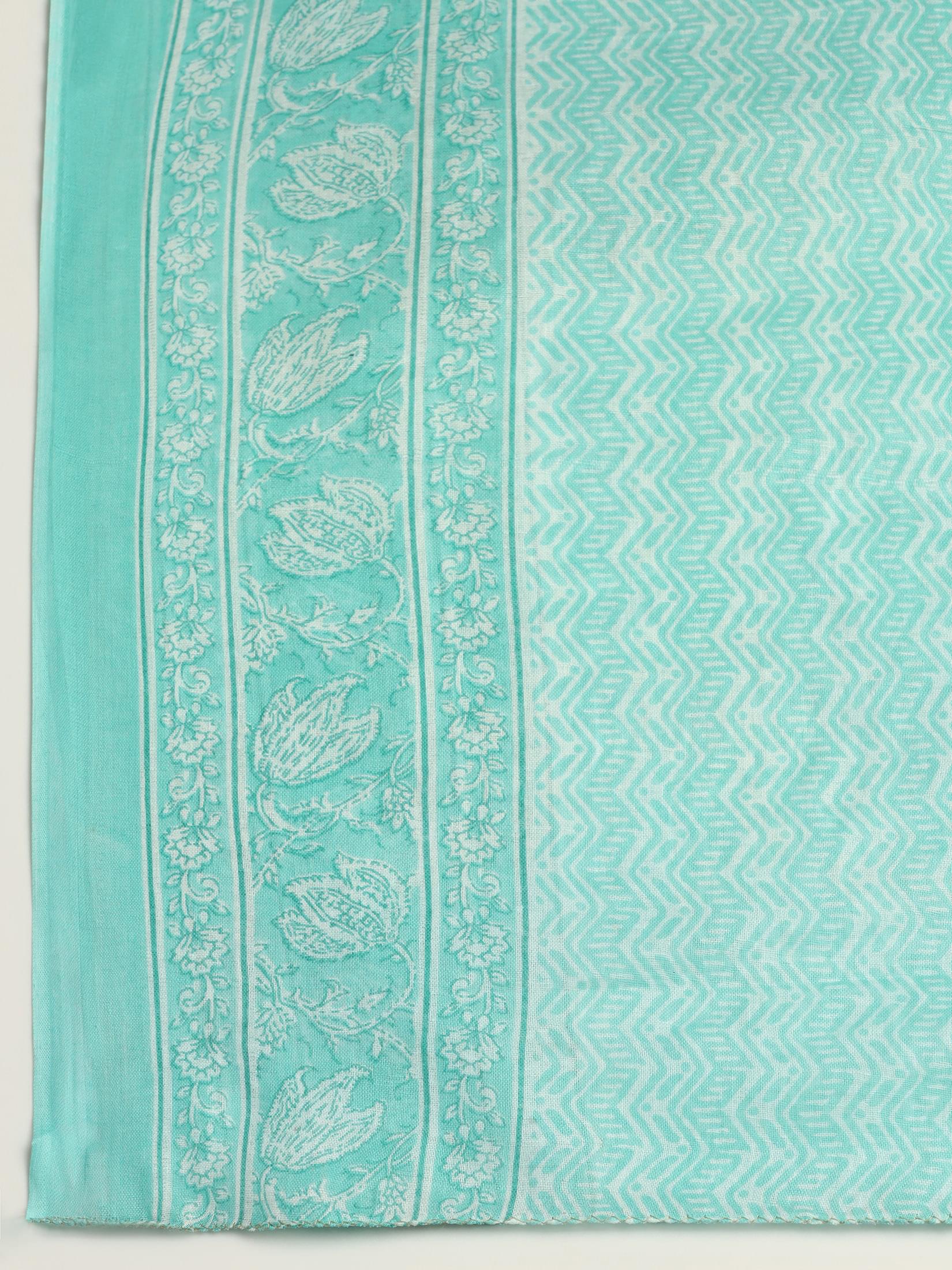 Women Cotton Green Printed Kurta Trouser Dupatta.