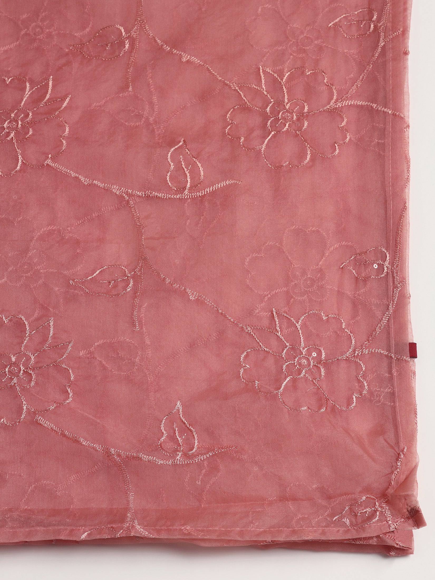 Women Mul Chanderi Peach Embroidered Kurta Trouser Dupatta