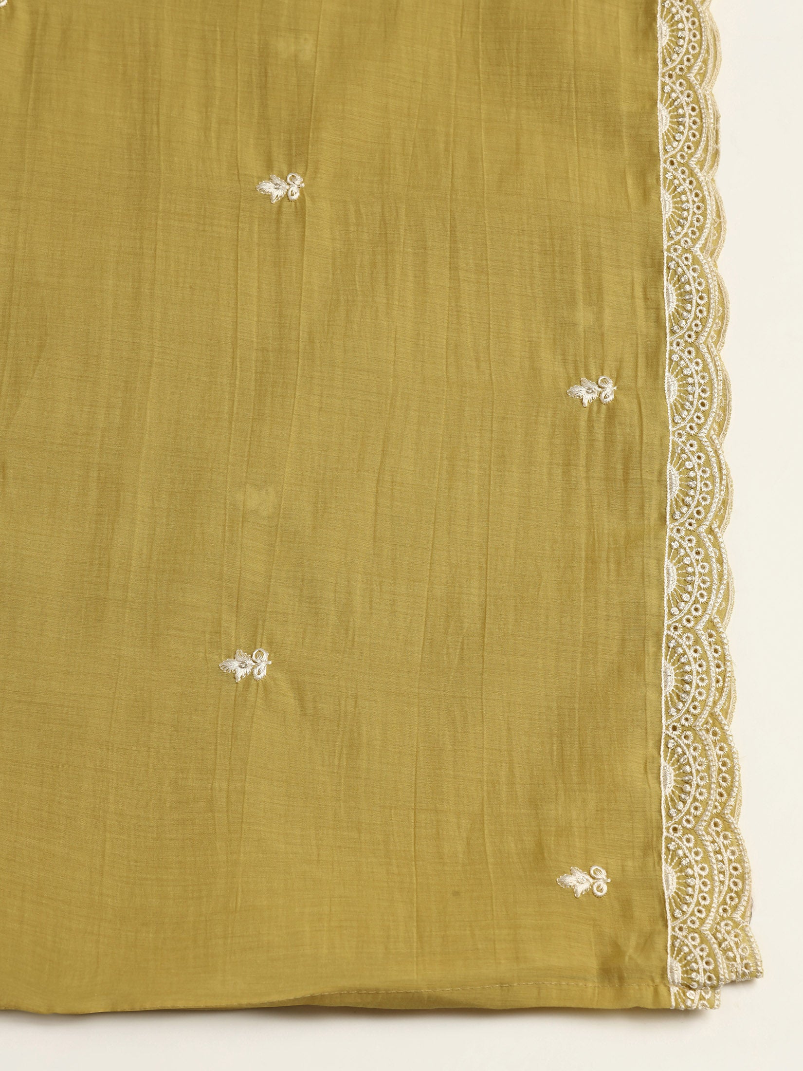 Women Mul Chanderi Mustard Embroidered Kurta Comfort Pant Dupatta