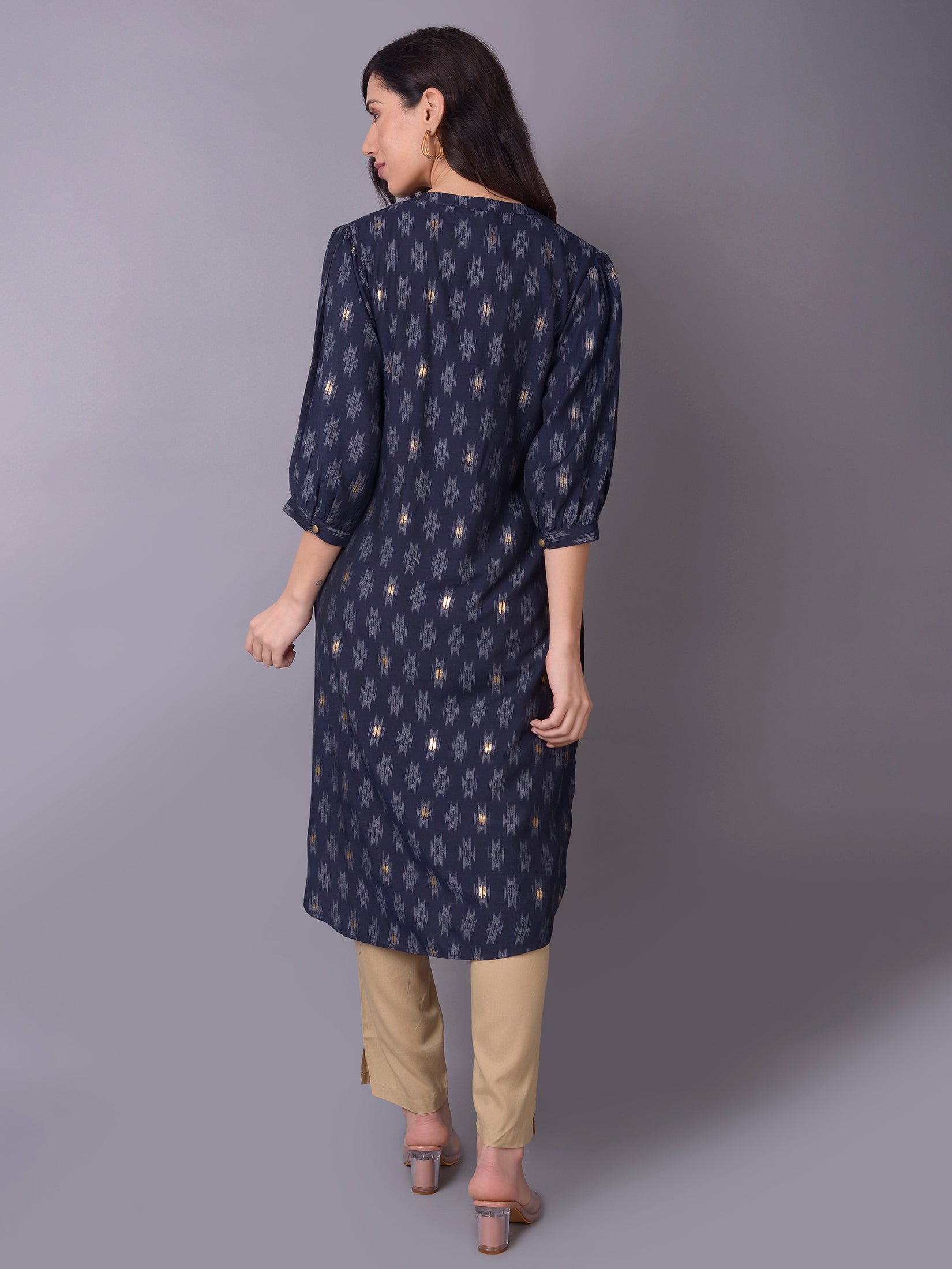 Women Navy Blue Aztec Kurta