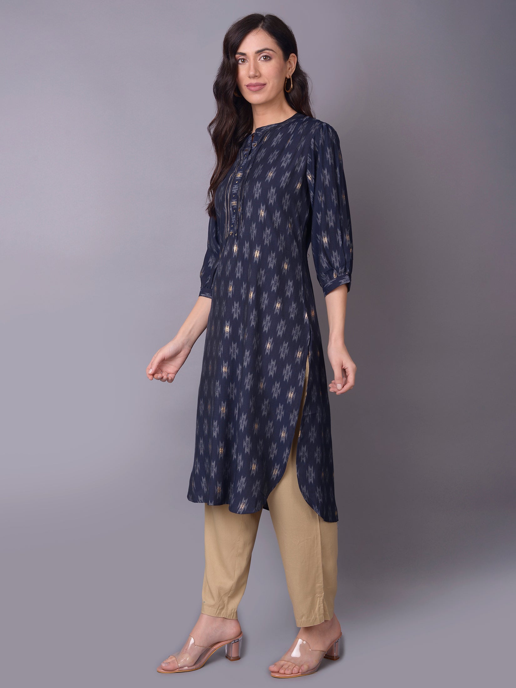 Women Navy Blue Aztec Kurta