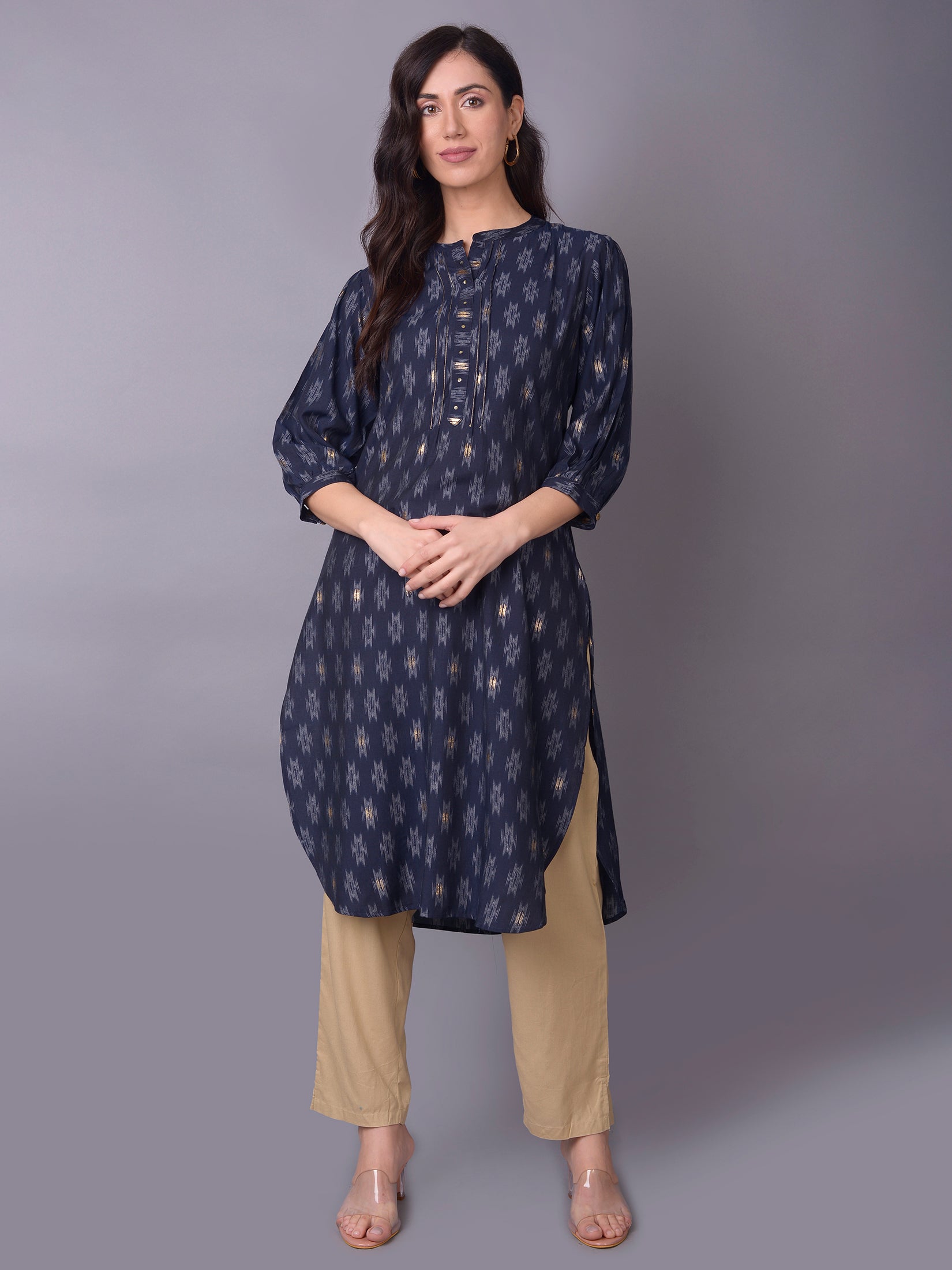 Women Navy Blue Aztec Kurta