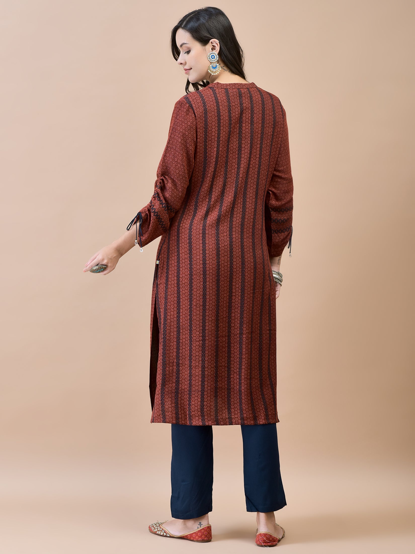 Women Liva Rayon Maroon Printed Kurta