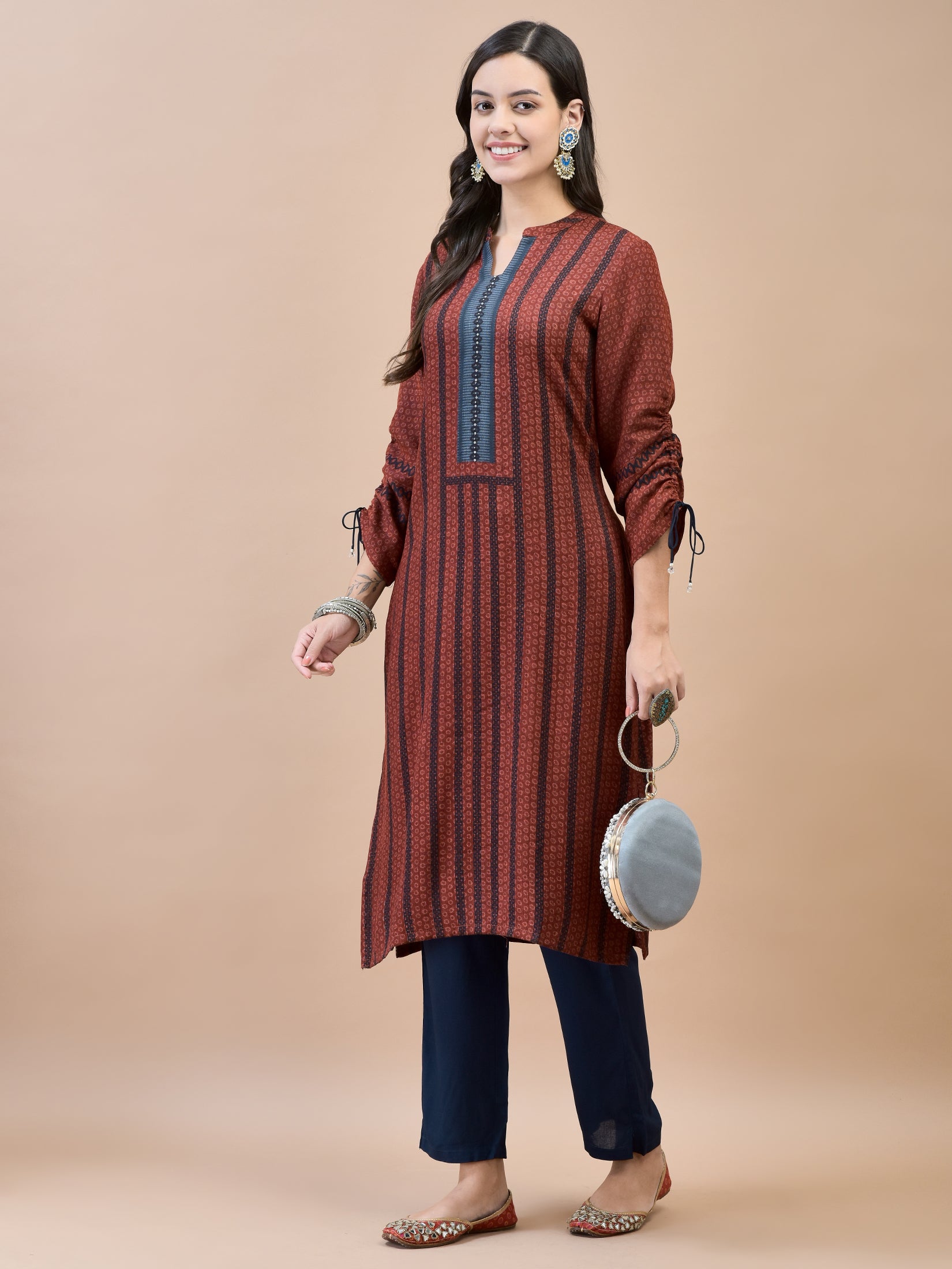 Women Liva Rayon Maroon Printed Kurta