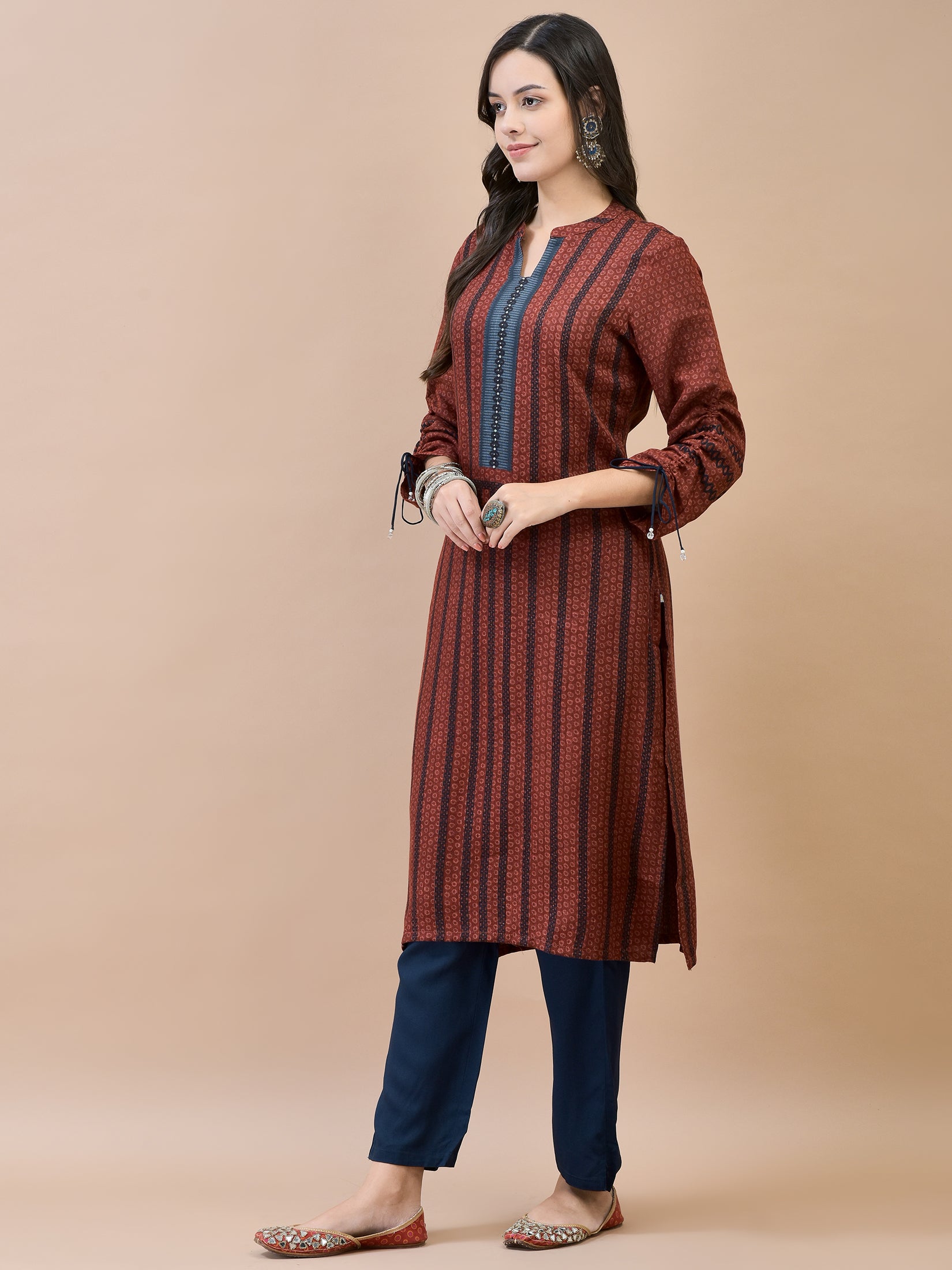 Women Liva Rayon Maroon Printed Kurta