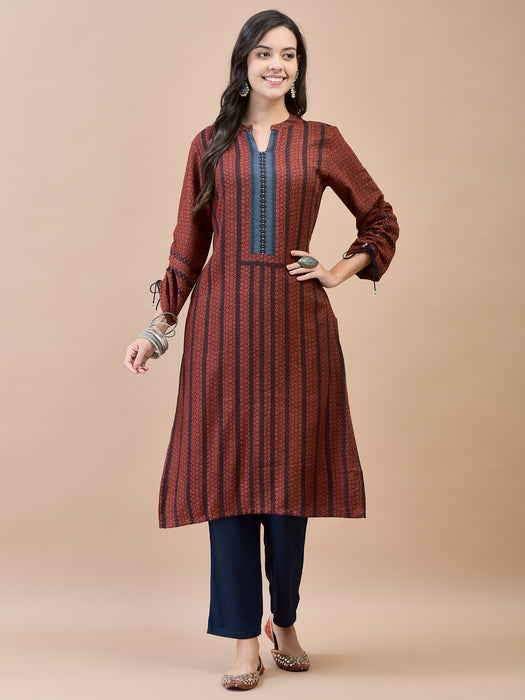 Women Liva Rayon Maroon Printed Kurta