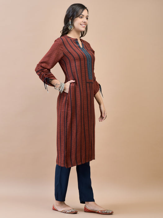 Women Liva Rayon Maroon Printed Kurta