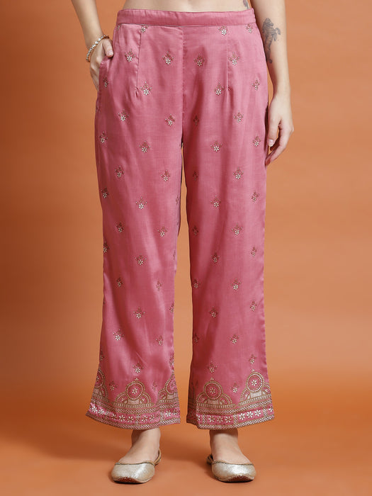 Women Pink Placement Print Kurta Comfort Pant Dupatta