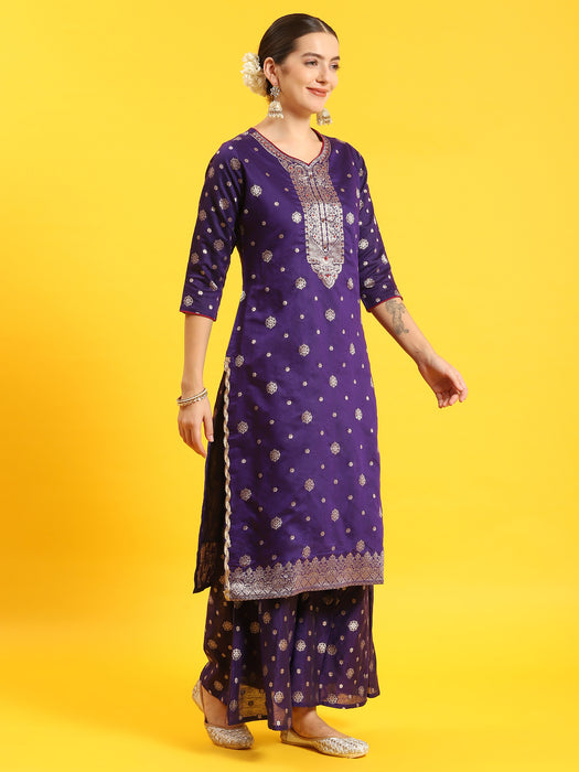Georgette Embroidered Purple Kurti Palazzo Dupatta Set, A-line at Rs  995/set in Ahmedabad