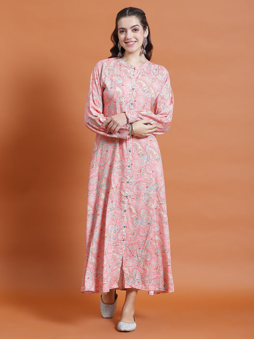 Women Pink Floral Print Dress