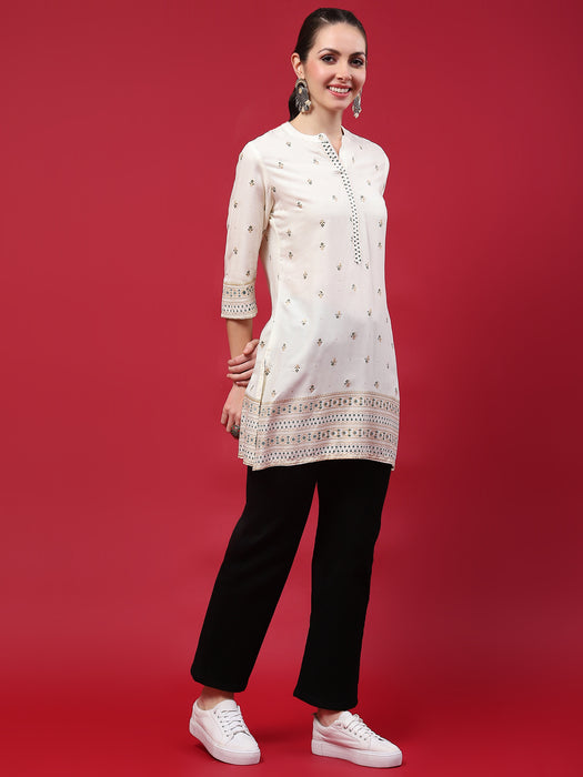 Off-White Printed Kurta With Trousers online in USA | Free Shipping , Easy  Returns - Fledgling Wings | Cotton bottoms, Printed trousers, Top fabric