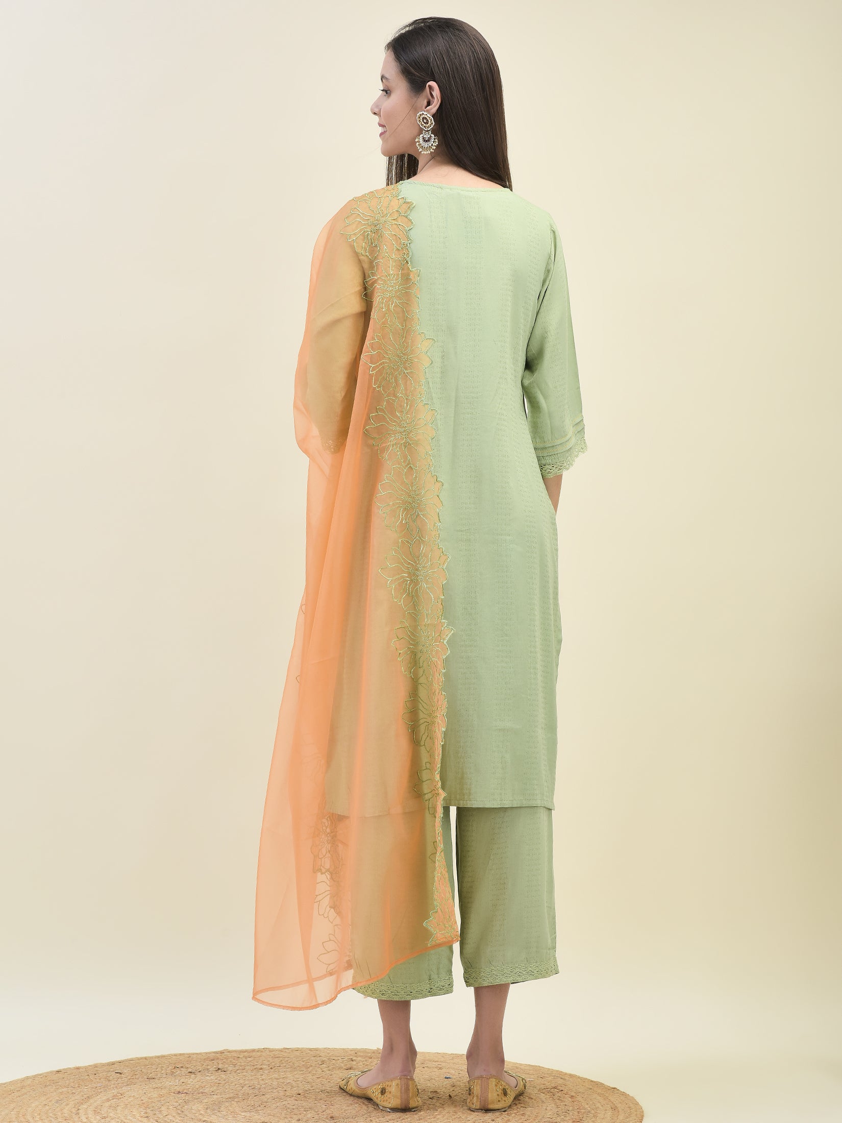 Women Poly Viscose Green Embroidered Kurta Comfort Pant Dupatta