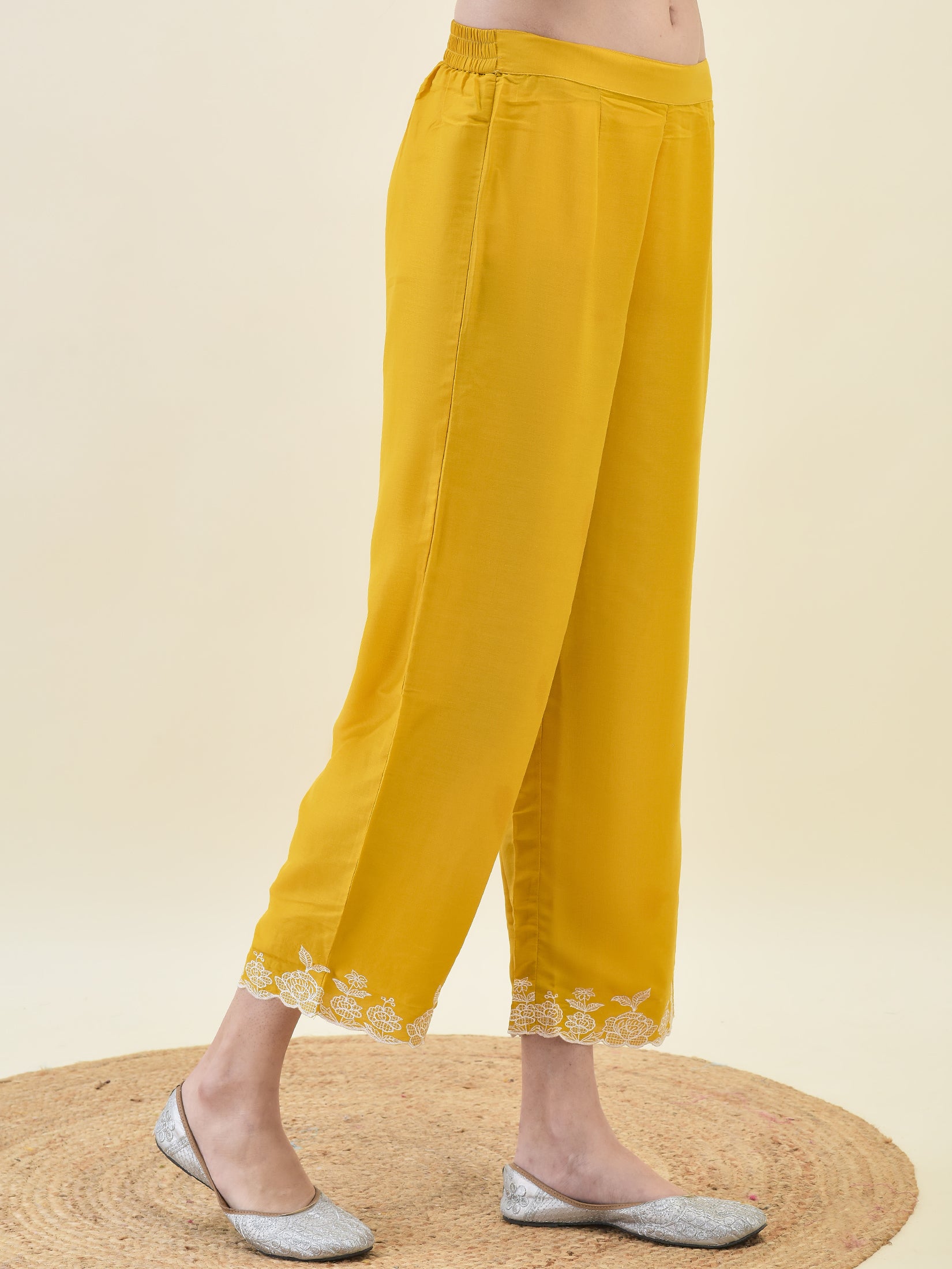 Women Mustard Yellow Chiffon Kurta Comfort Pant Dupatta