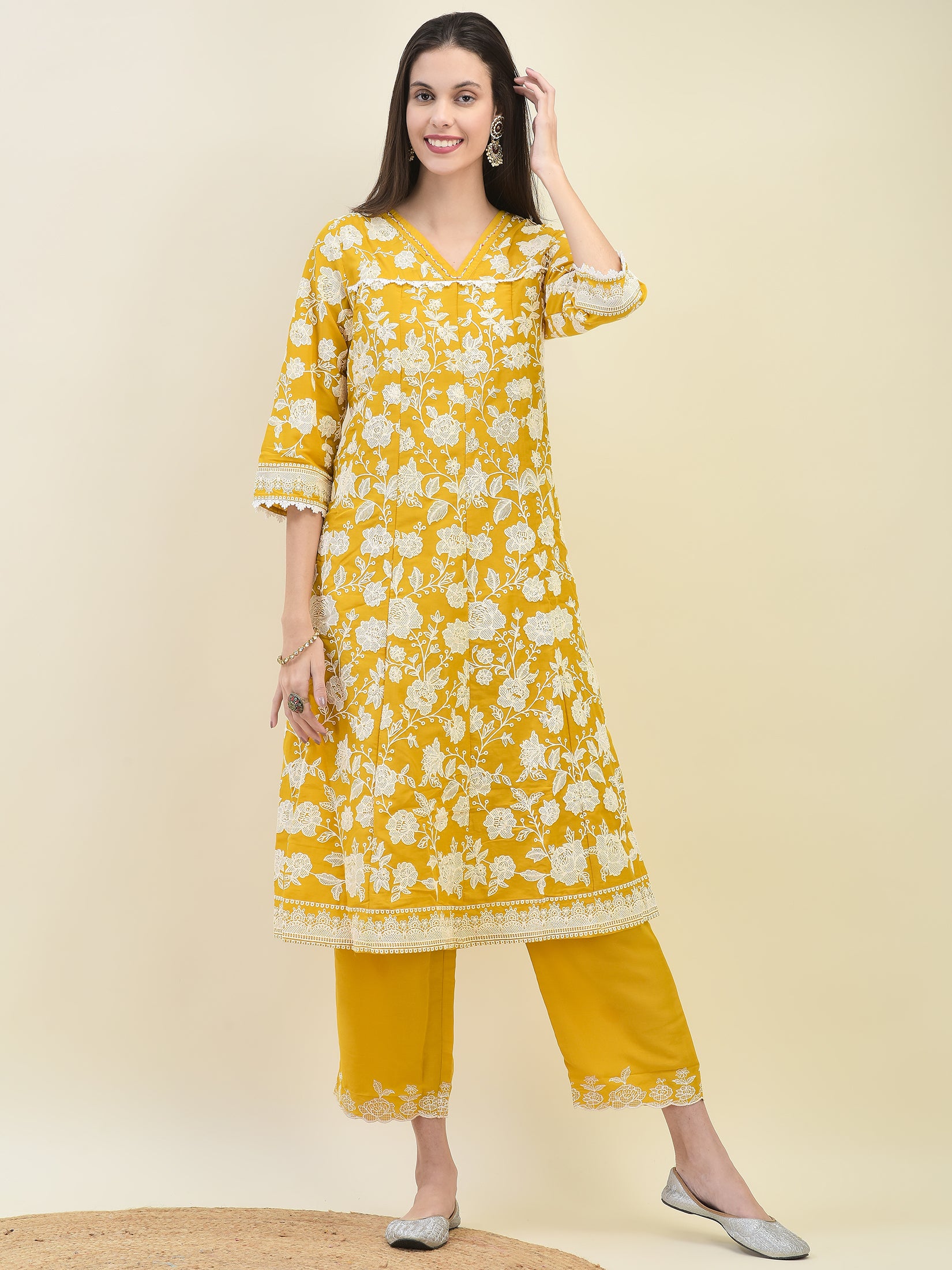 Women Mustard Yellow Chiffon Kurta Comfort Pant Dupatta