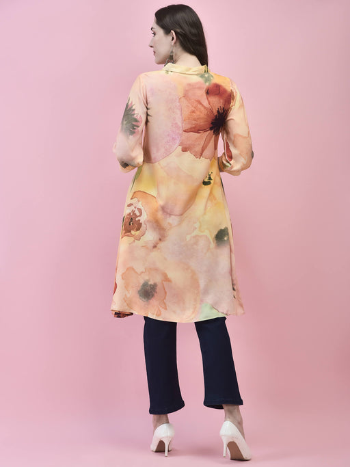 Pink Woolen Abstract Printed Outer Design Kurti With Woolen Leggings For  Women