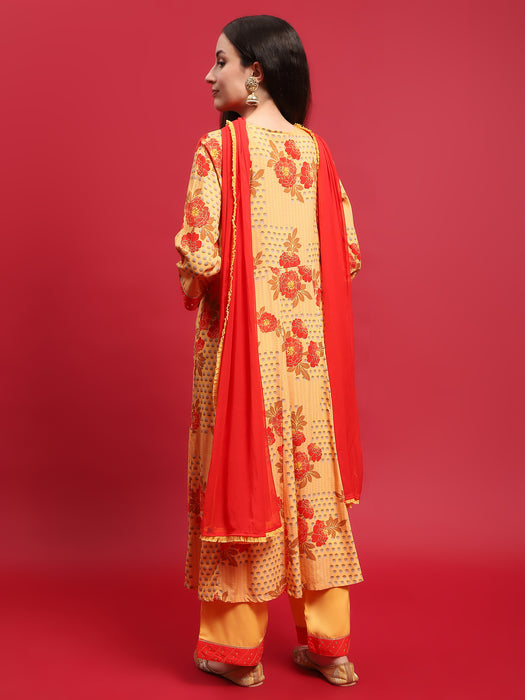 Women Yellow Liva Rayon Kurta Comfort Pant Dupatta