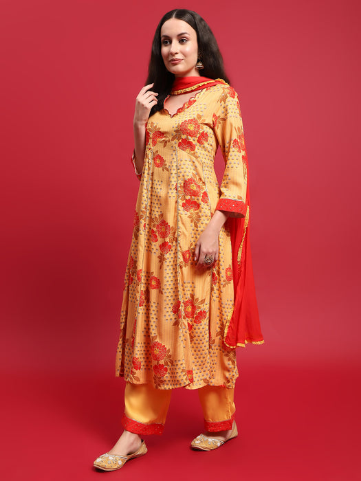 Women Yellow Liva Rayon Kurta Comfort Pant Dupatta