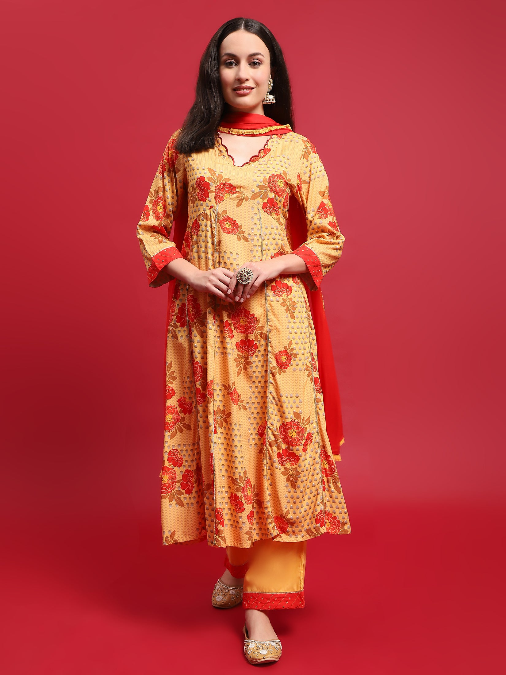 Women Yellow Liva Rayon Kurta Comfort Pant Dupatta