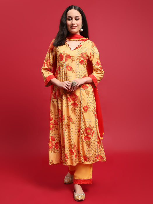 Women Yellow Liva Rayon Kurta Comfort Pant Dupatta