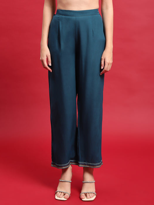 Women Rayon Peacock Blue Kurta With Comfort Pant