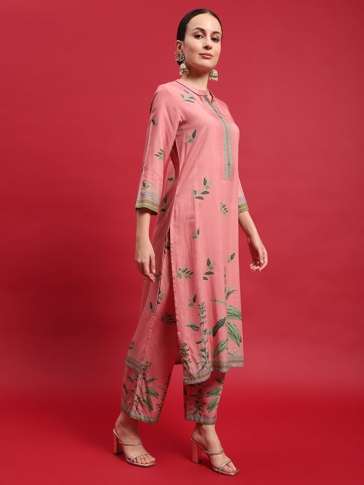 Women Liva Rayon Pink Floral Print Kurta Comfort Pant Dupatta