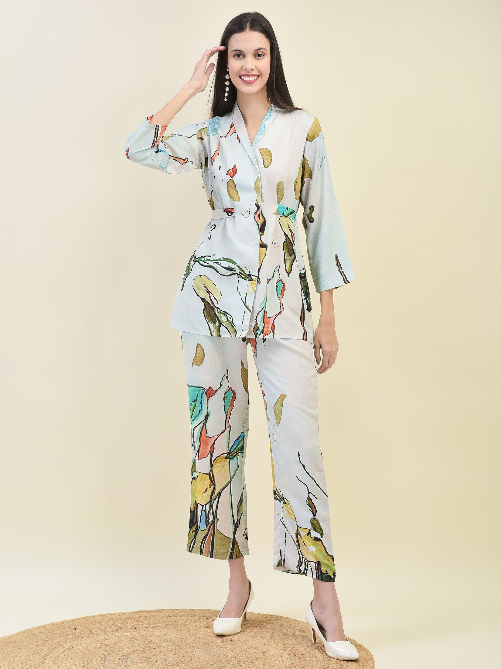 Women Liva Rayon Multicolor Printed Co-Ord Set