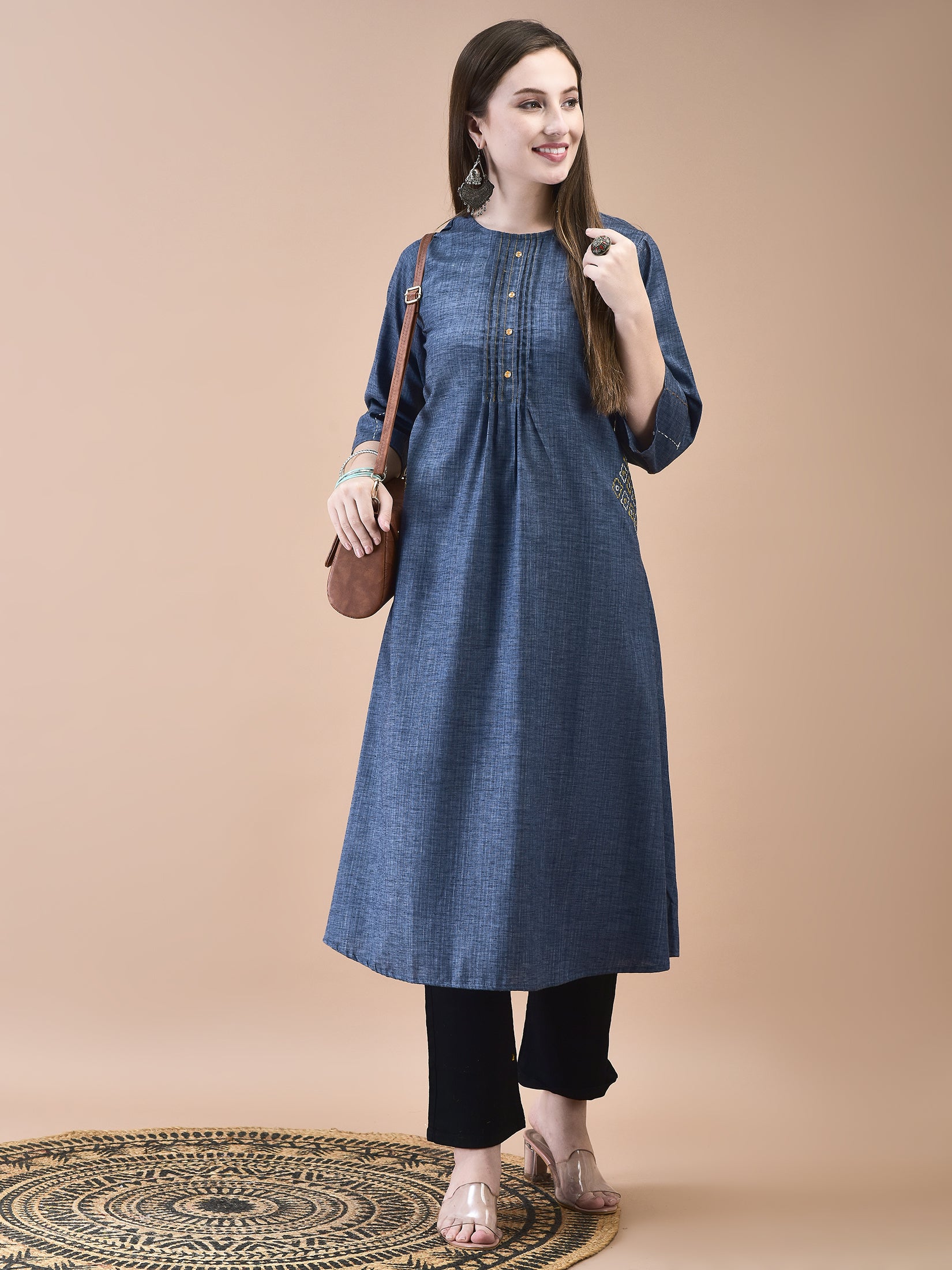 Women Liva Blue Solid Dress