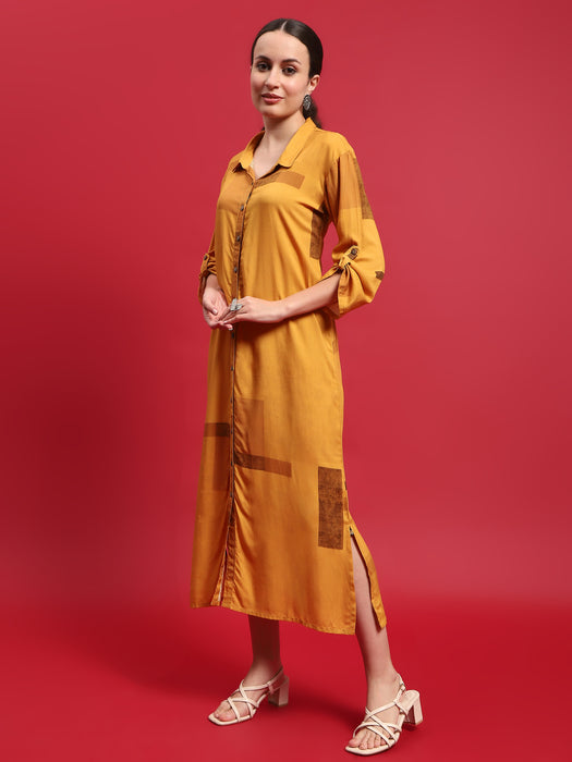 Women Liva Rayon Mustard Solid Dress