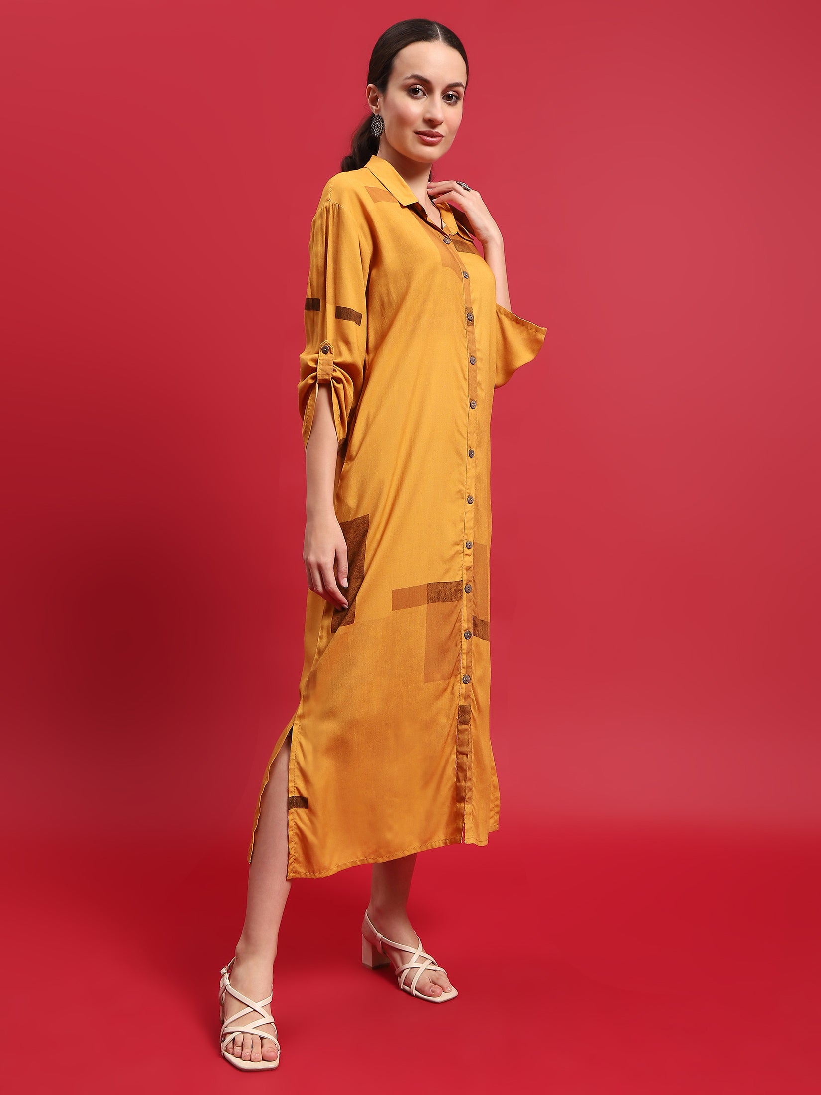 Women Liva Rayon Mustard Solid Dress