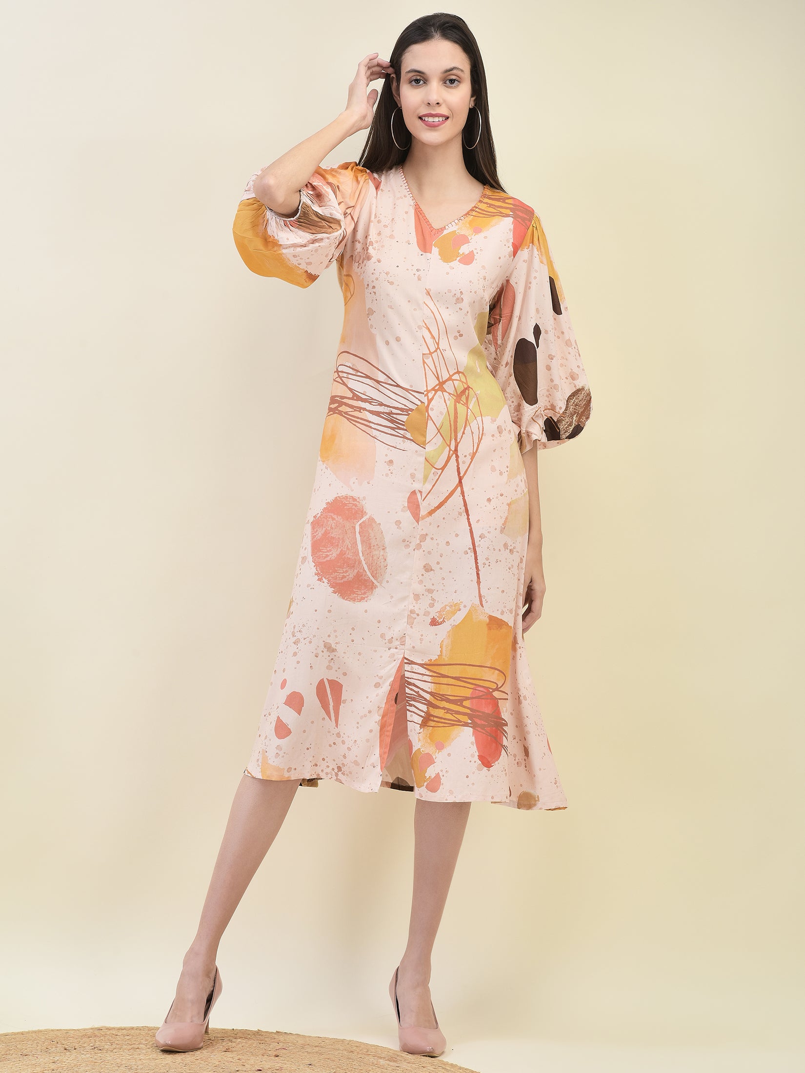 Women Liva Rayon Multicolor Abstract Print Dress