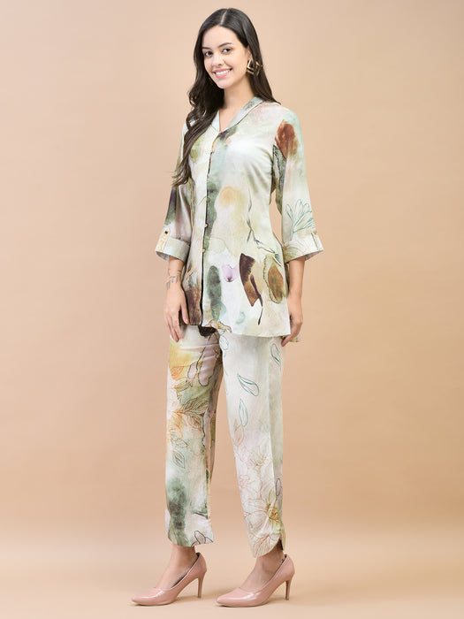 Women Liva Rayon Green Abstract Print Co-Ord Set