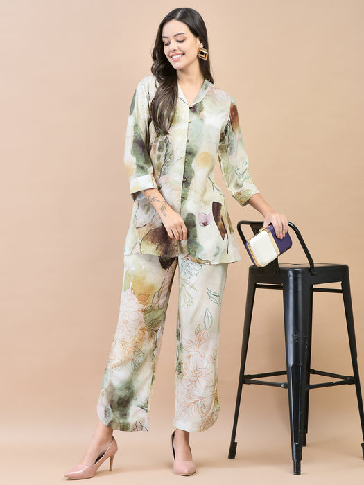 Women Liva Rayon Green Abstract Print Co-Ord Set