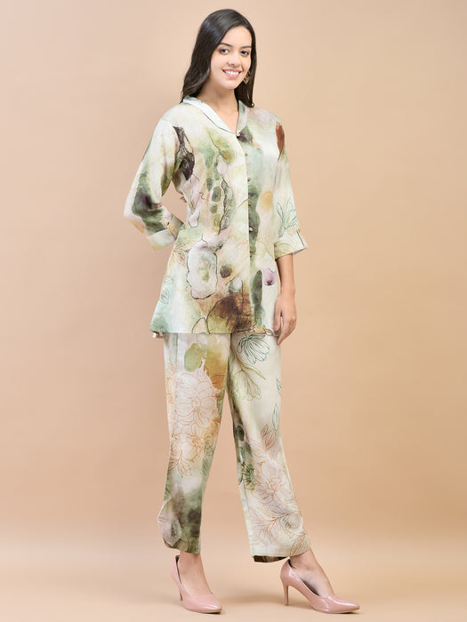 Women Liva Rayon Green Abstract Print Co-Ord Set